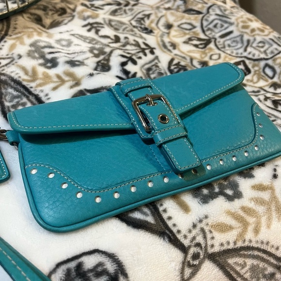 Coach Women’s Leather Buckle Flap Wristlet, Blue - Picture 3 of 16